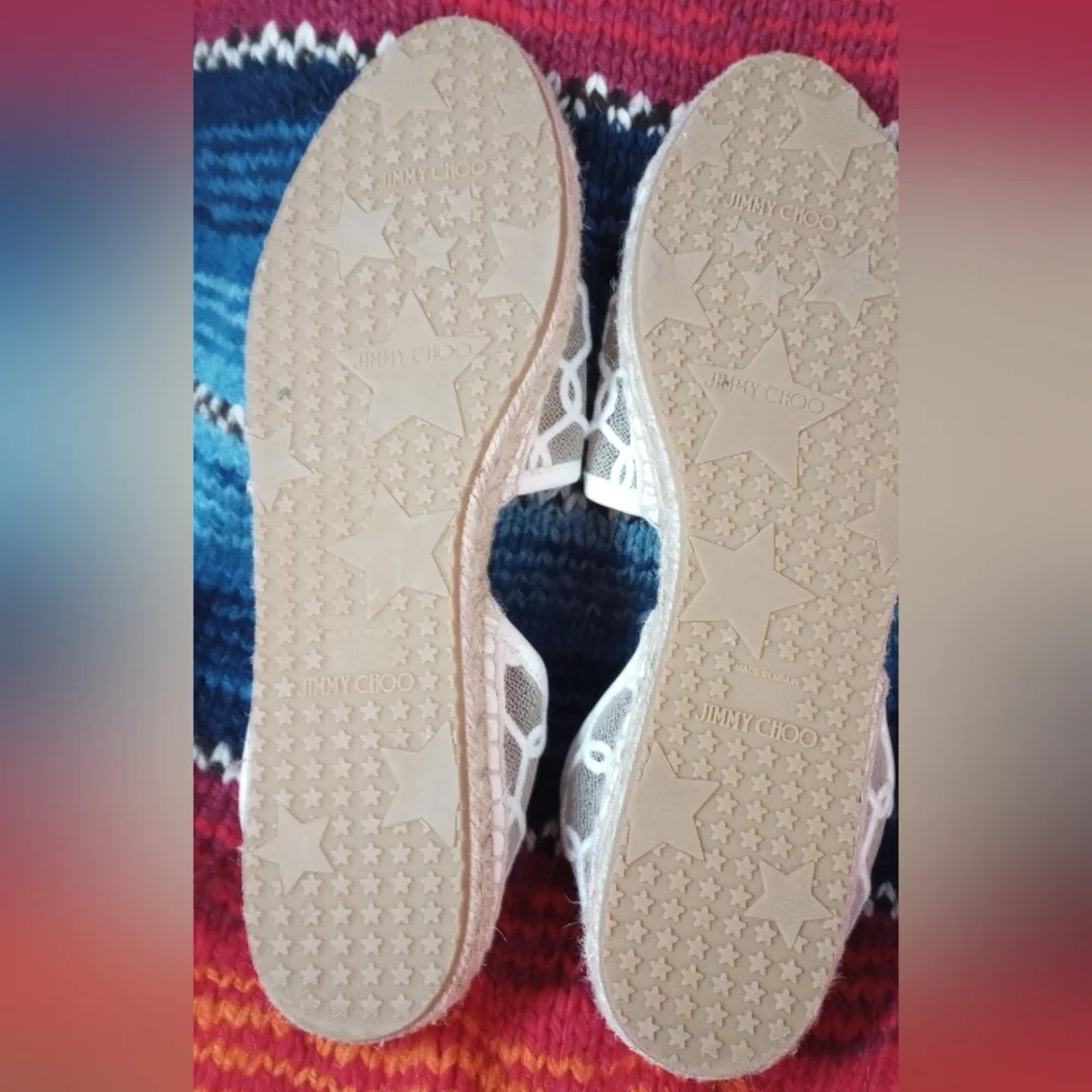 Jimmy Choo White Embroidered Mesh Dreya D'orsay Flat Espadrilles Size 40 1/2